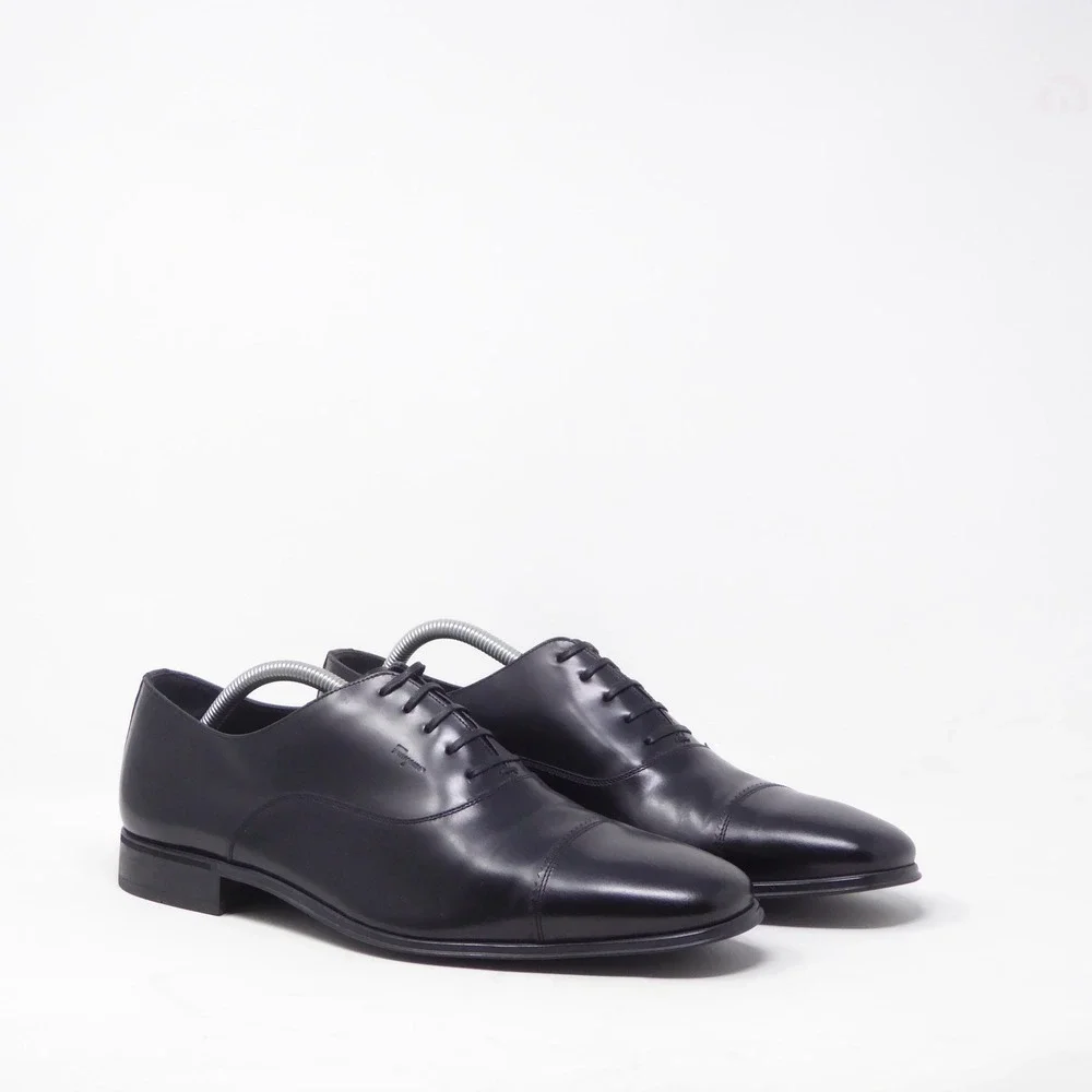 Salvatore Ferragamo Mens Oxford Shoes Black Leather Cap Toe 9.5 2E (Wide)